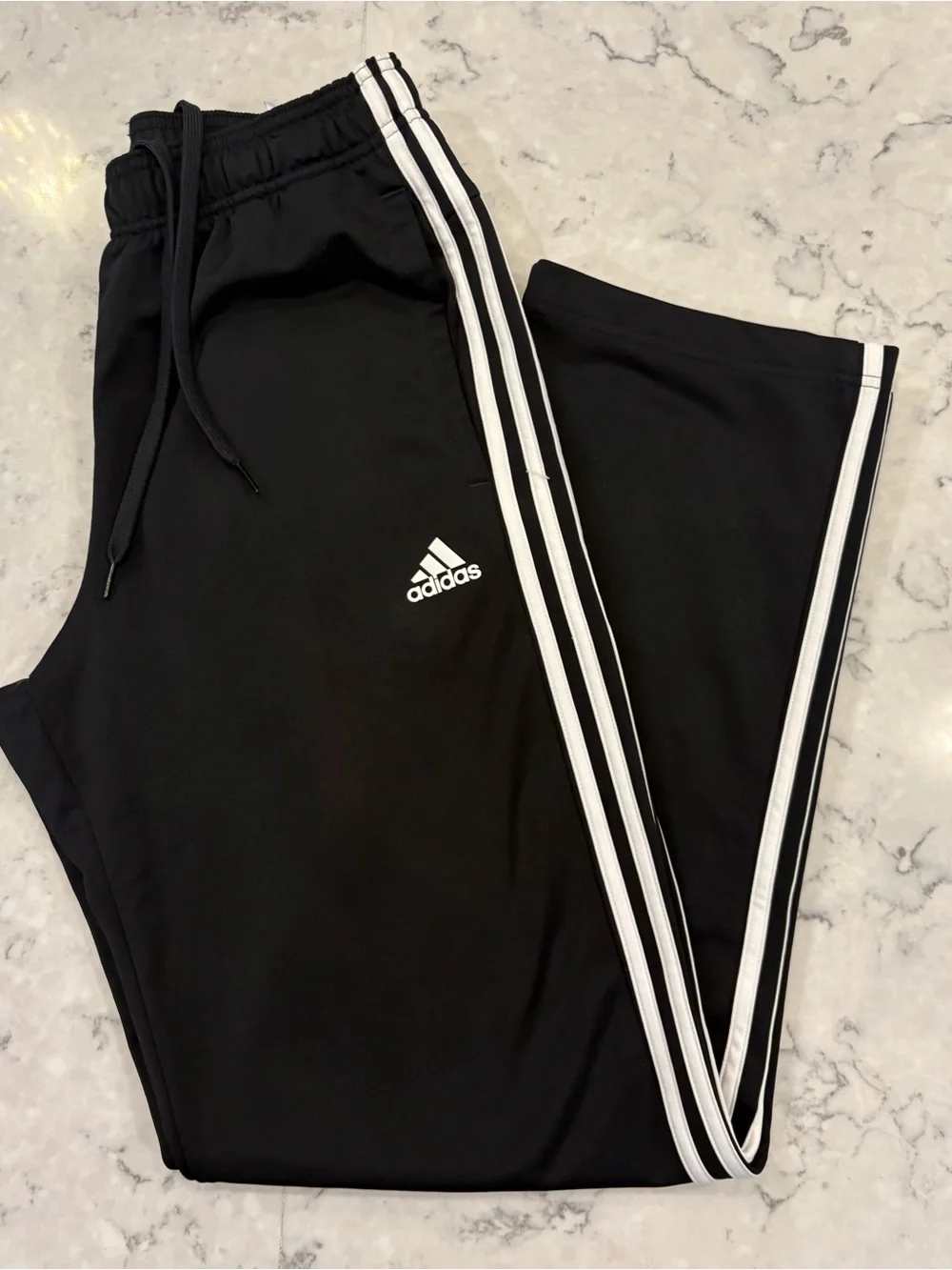 Adidas Men’s Medium Black Track Pants with White Side Stripes